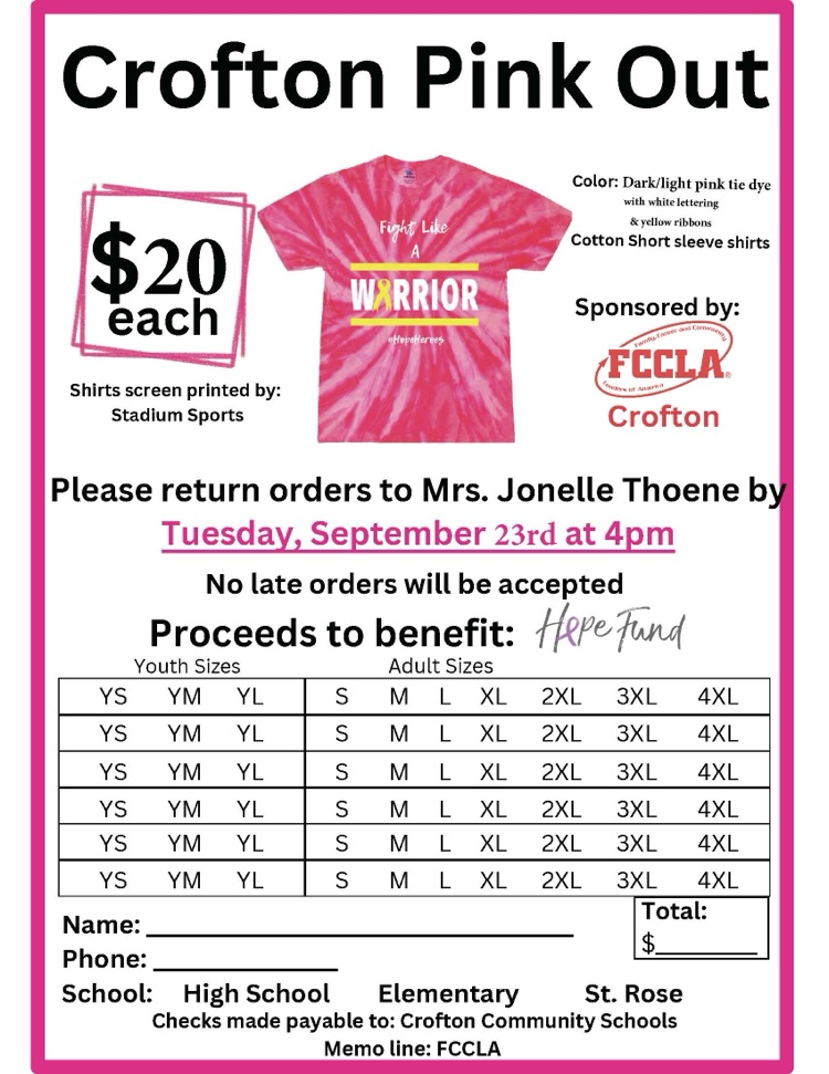 pink out shirt order form