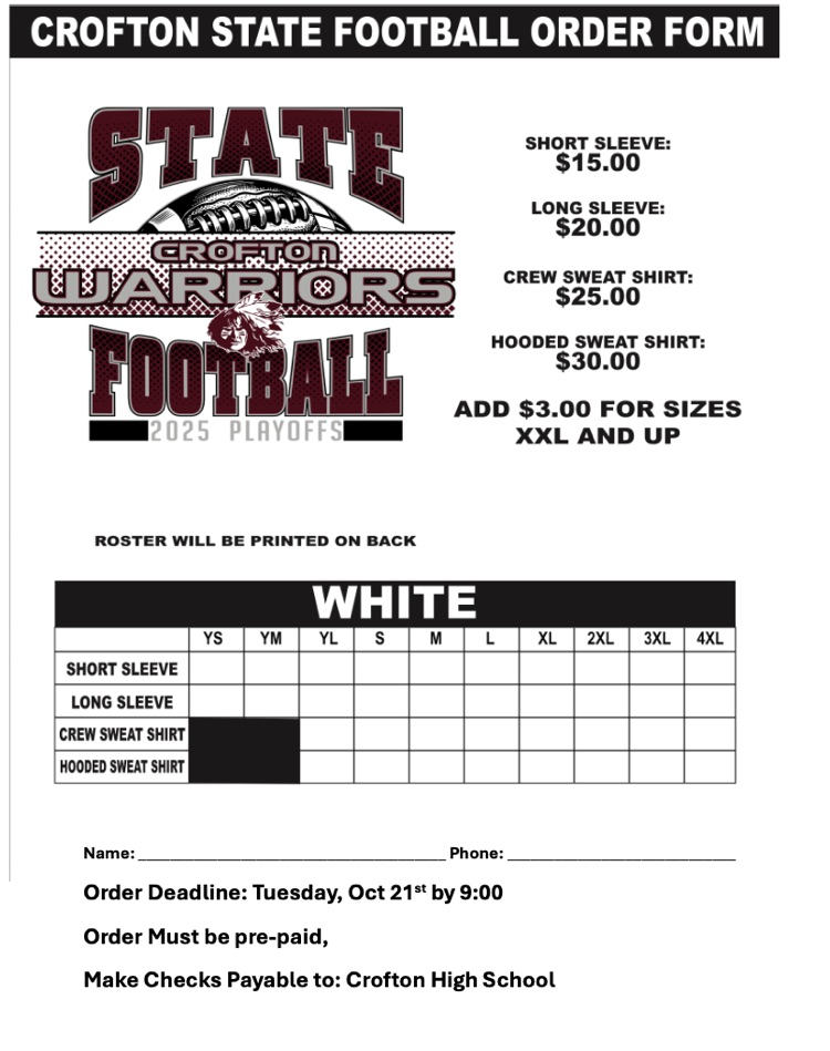 playoff football T-shirt order form