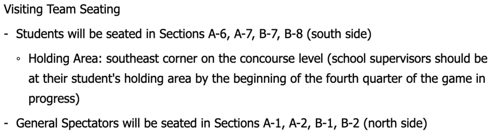 Seating info for girls state basketball