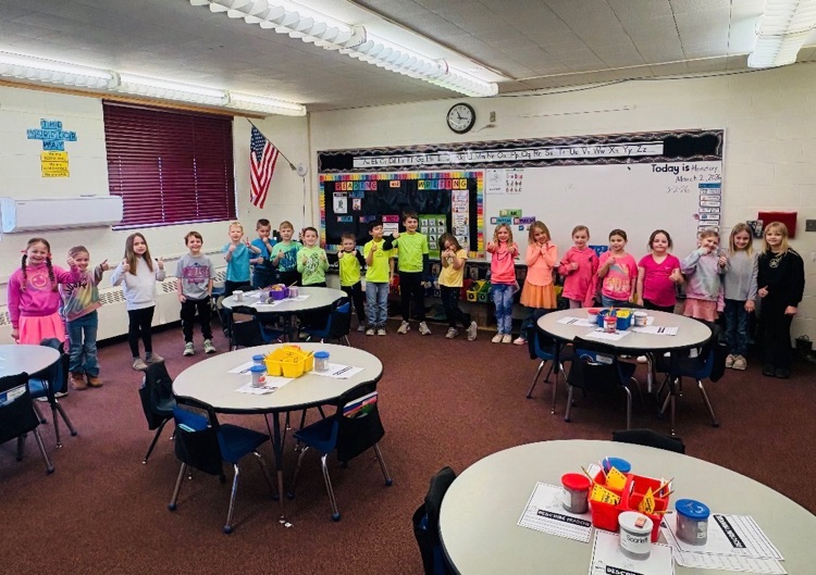 Mrs. Steffen’s first grade class in bright colors