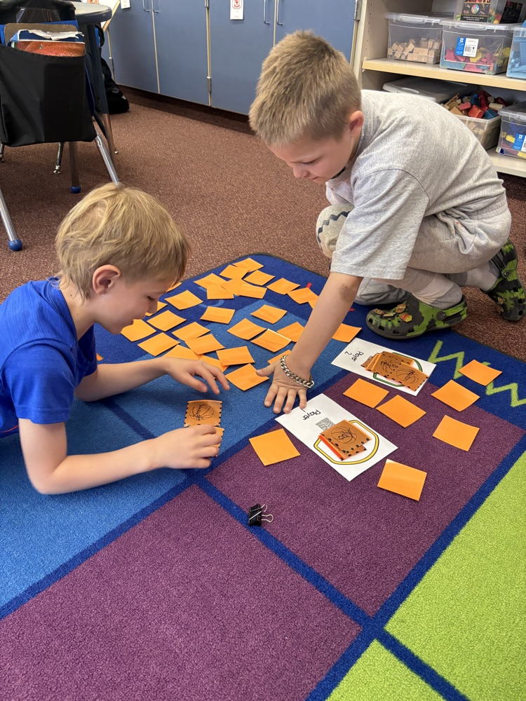 first graders playing memory match