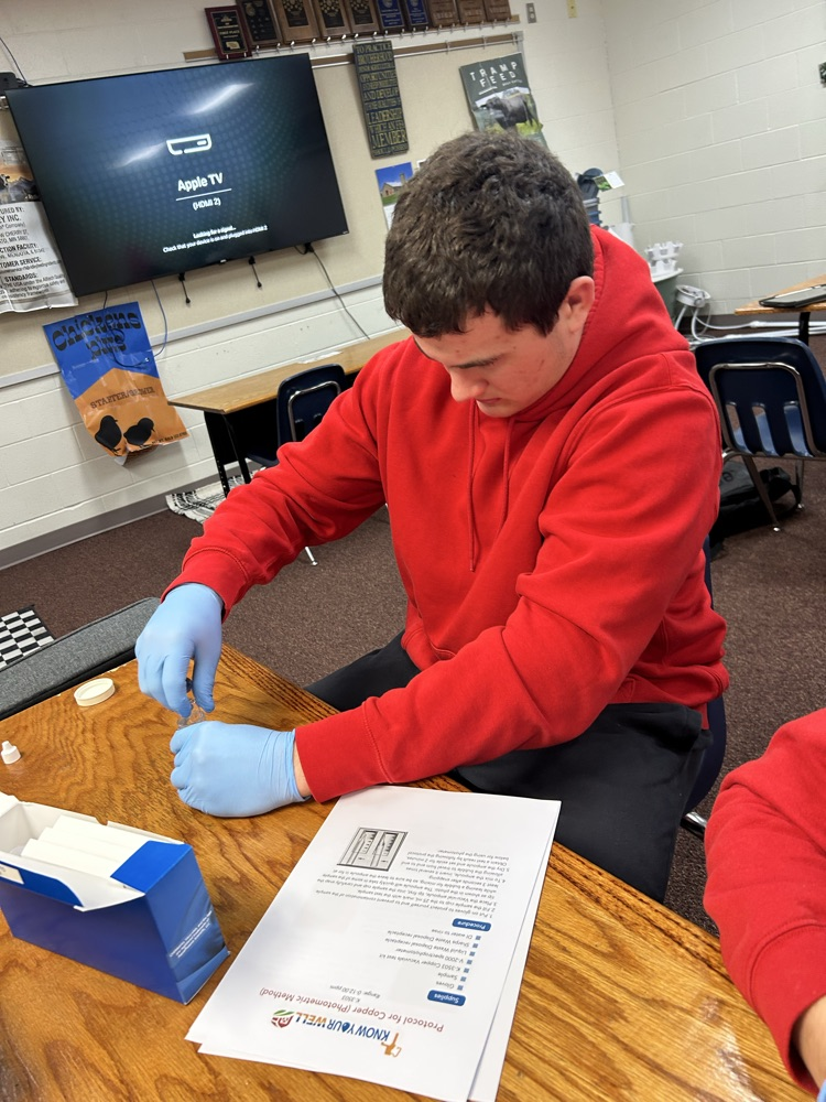 Student completing a lab test