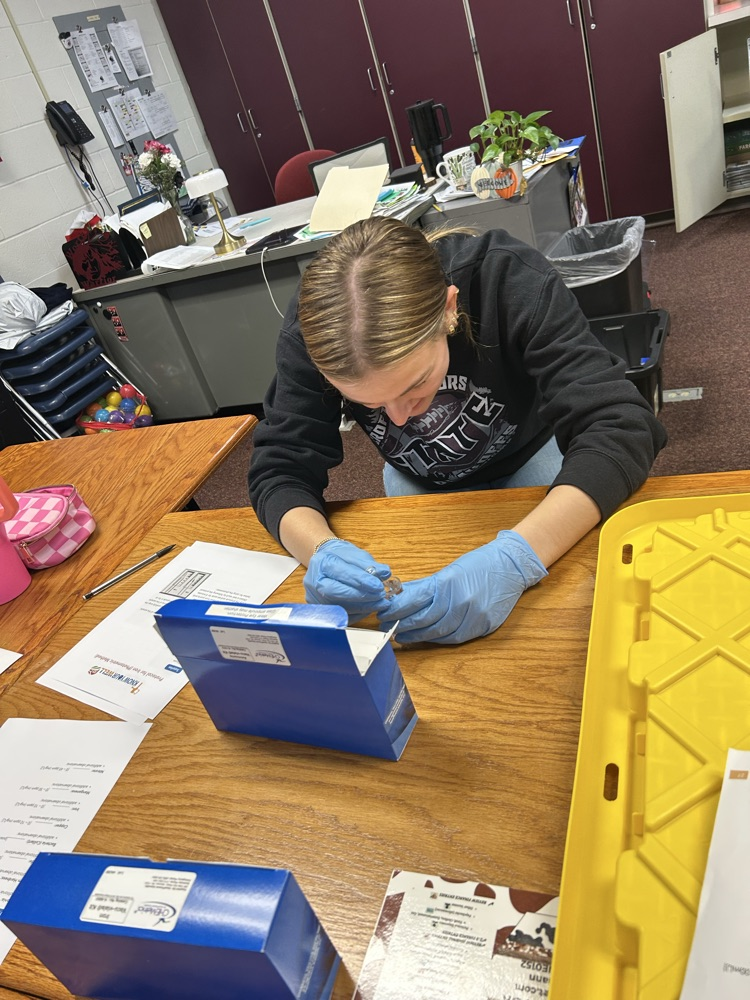 Student completing a lab test