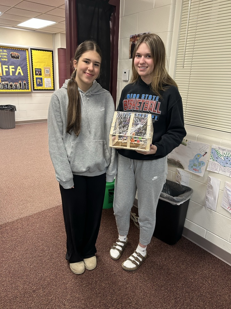 Students with completed model.