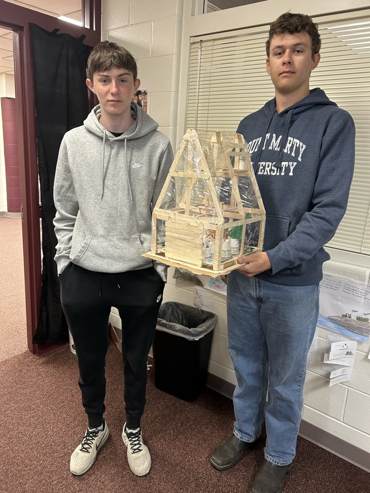 Students with completed model.
