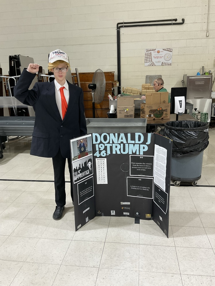 Sixth grade student dressed as a historical figure.
