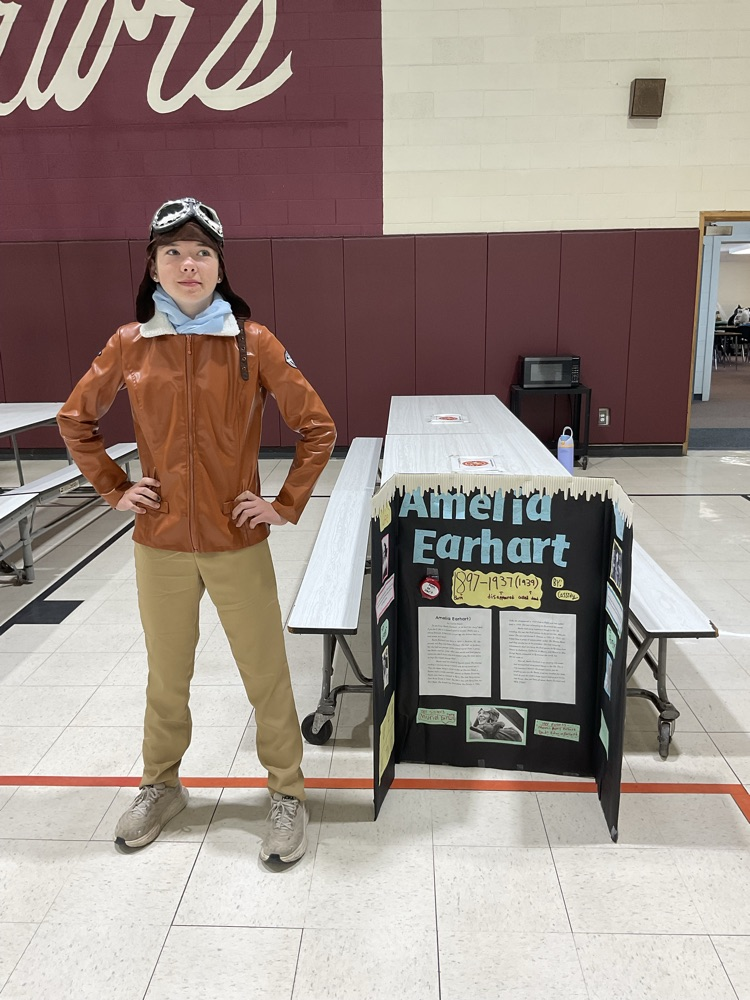 Sixth grade student dressed as a historical figure.