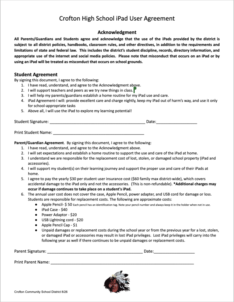 IPad User Agreement Form