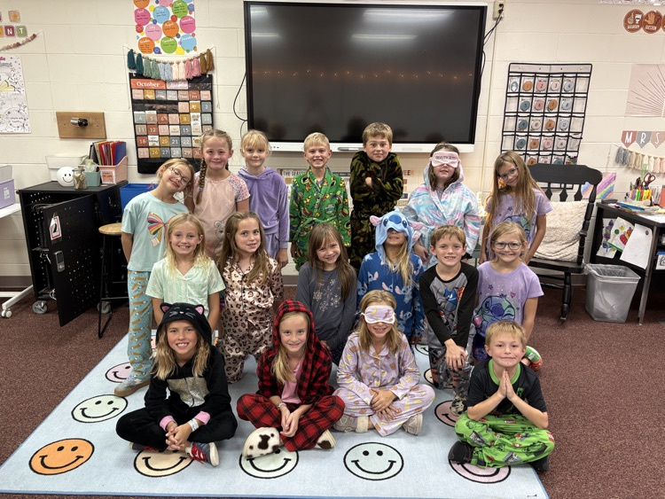 2nd grade students dressed up for pajama day