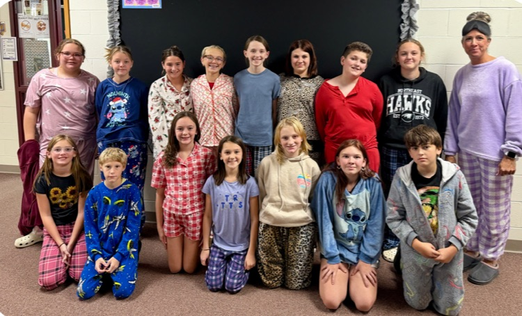 6th grade students dressed up for pajama day