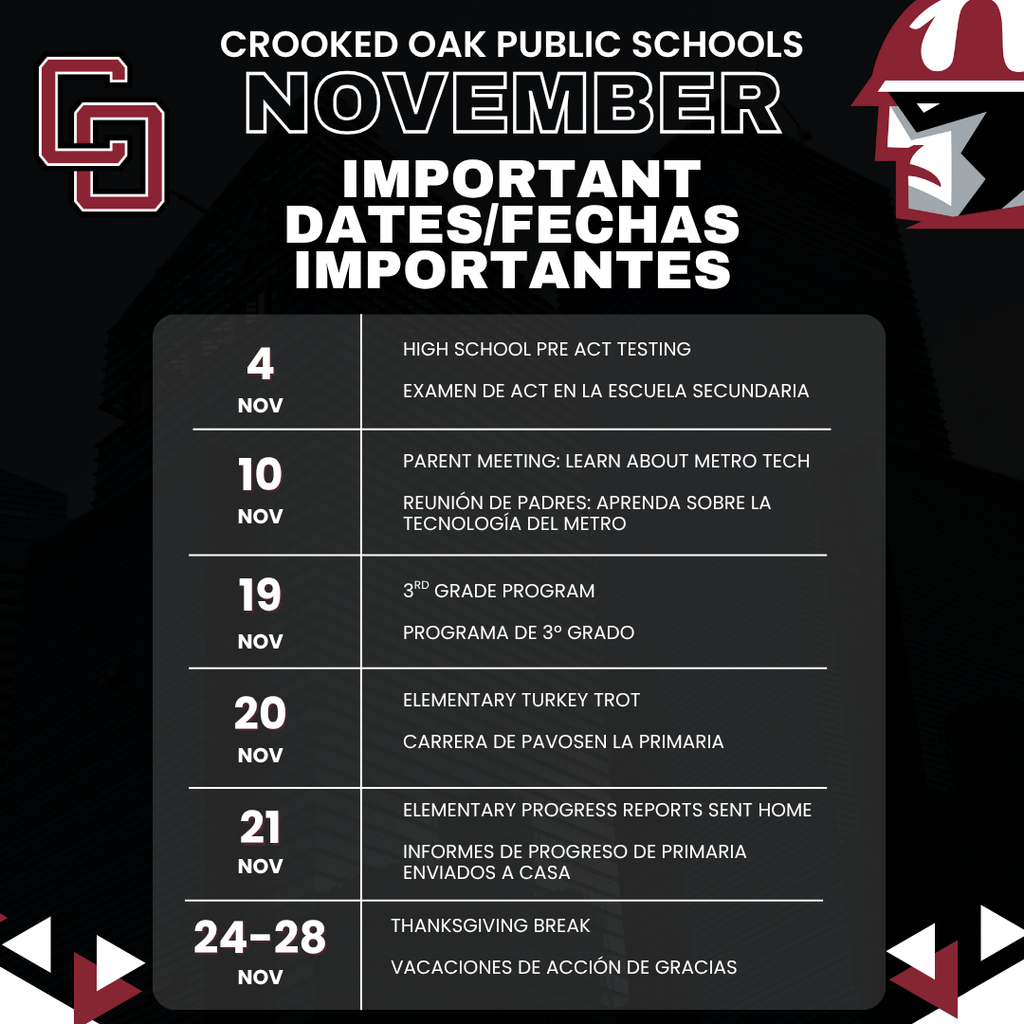 November important dates/Fechas importantes de noviembre