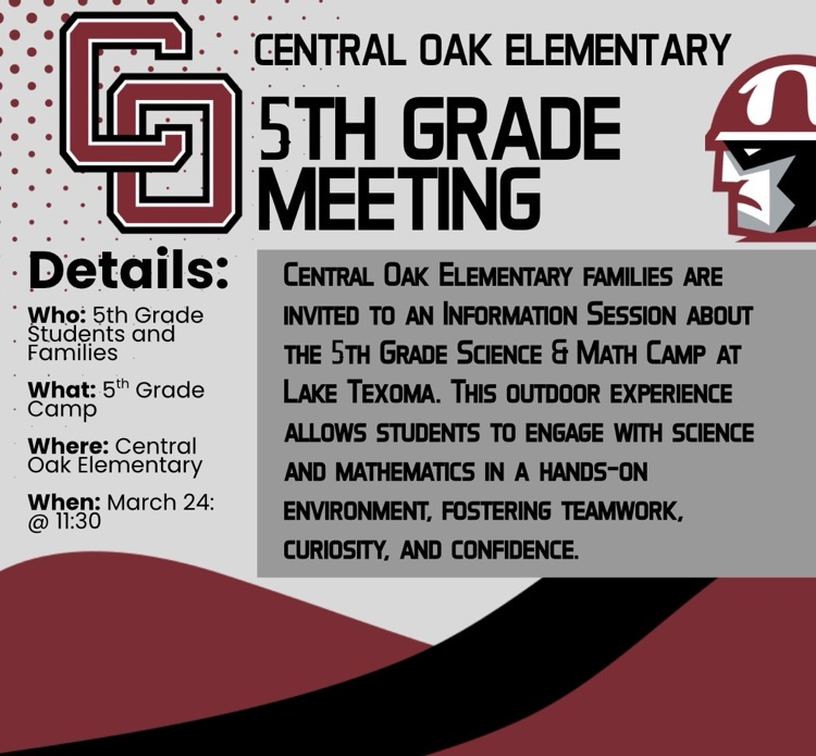 5th Grade Meeting March 24 at 11:30