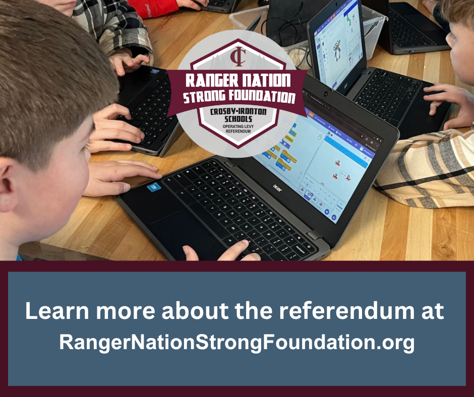 RangerNationStrongFoundation website with students working on coding in the background