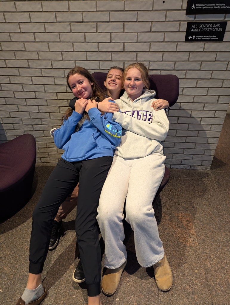 Three seniors sitting on their friend's lap at the Minneapolis Institute of Art