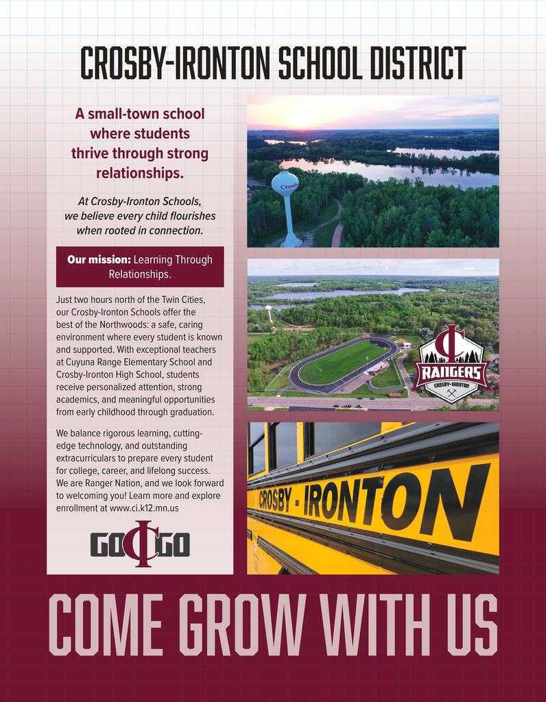 Crosby-Ironton School District ad that will be featured in the Cuyuna Lakes Visitor Guide