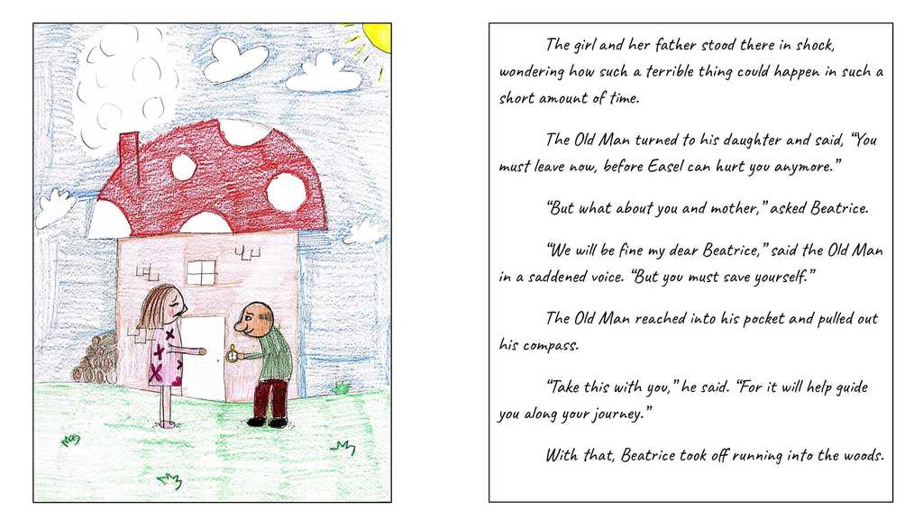 The old man and the daughter stood there for a while in shock. He told her to leave so the wizard couldn't hurt her anymore. He gave her a compass and sent her on her way