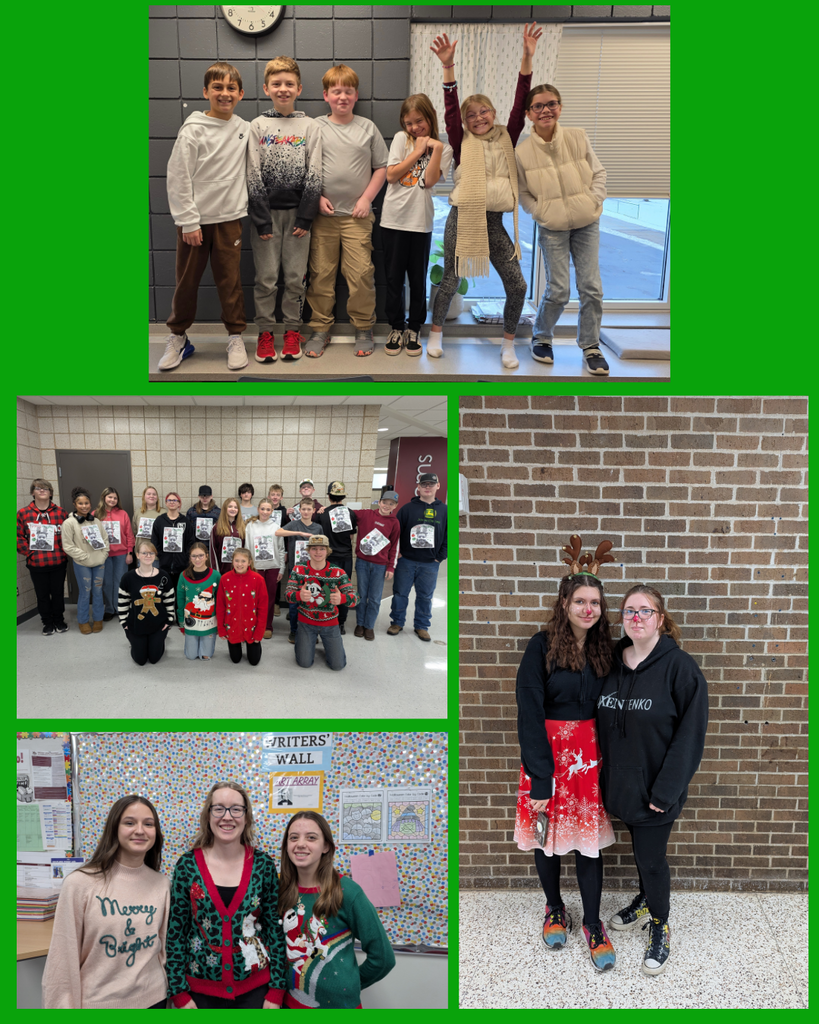 students and staff dressed as reindeer, ugly sweaters, and all in white