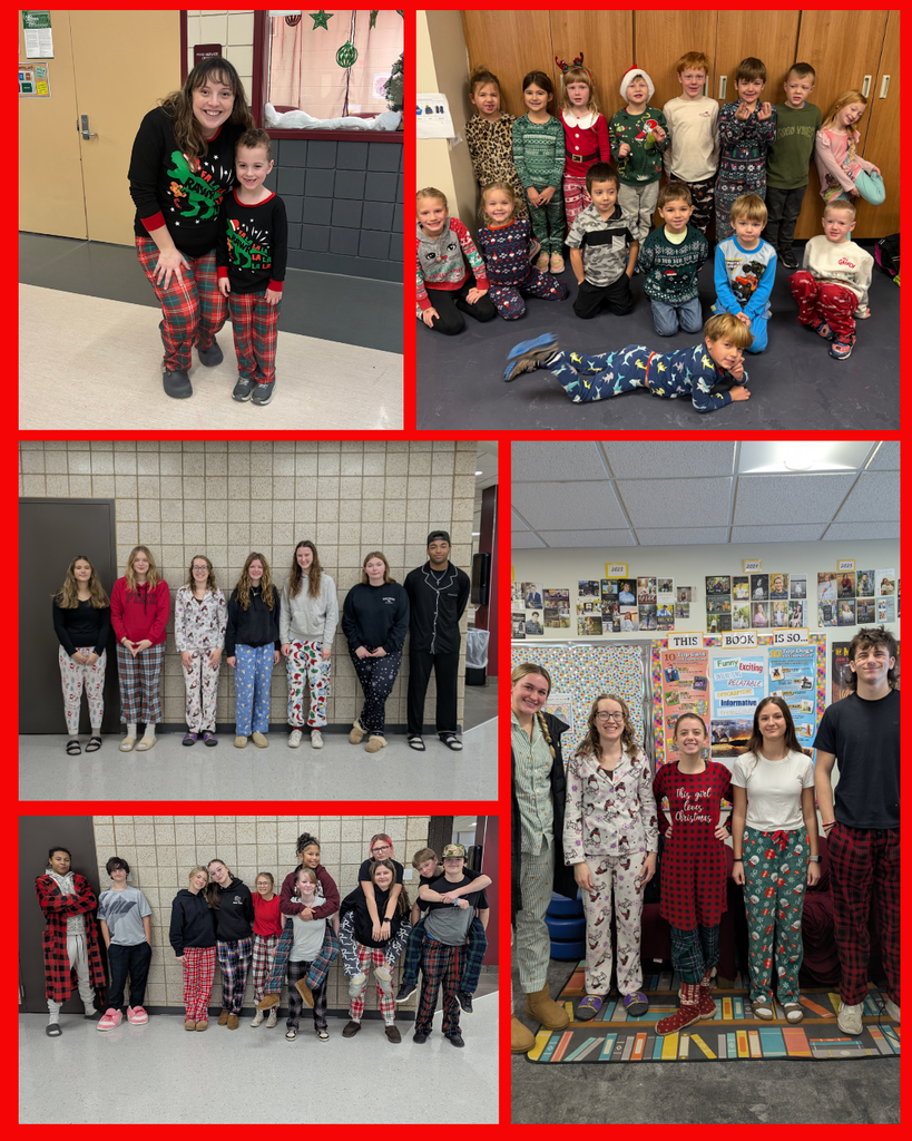 Students and staff dressed in christmas pajamas from the High school and cres