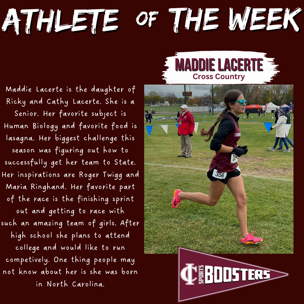 Maddie Lacerte Athlete of the Week for Cross Country in the fall