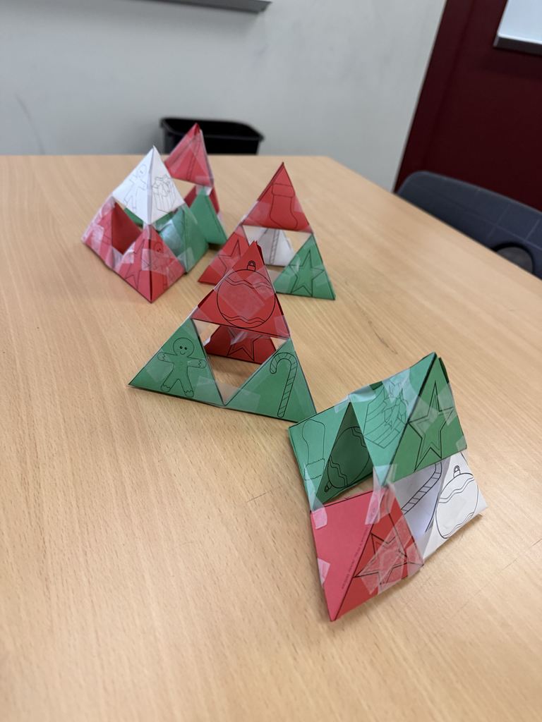 A collection of Serpinksi triangles in red, green and white