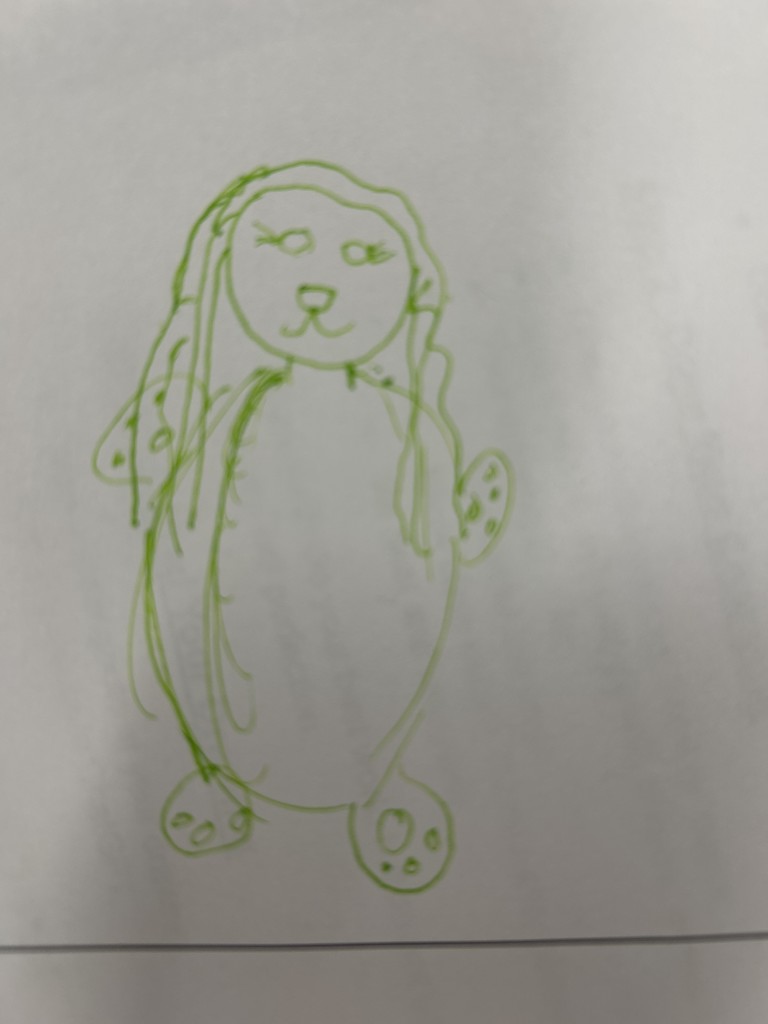 creative hand drawn rabbit type creature from english class