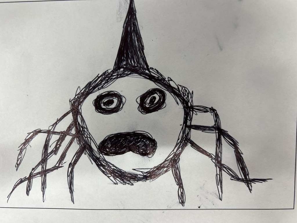 hand-drawn creative looking spider for English class
