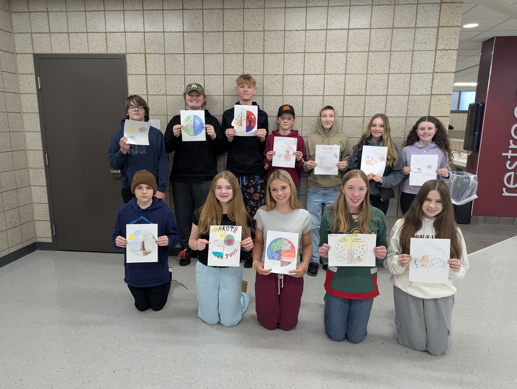 8th graders holding their birthday moons creations for indigenous people unit
