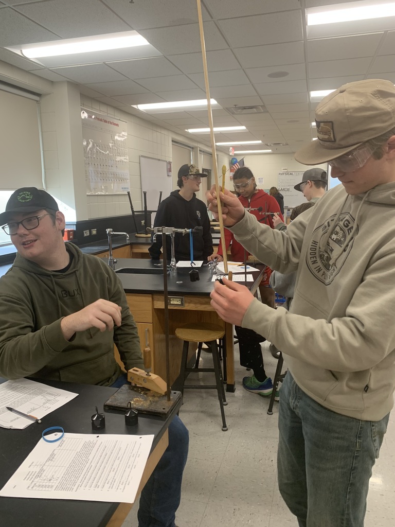 two male students measuring the stretch of rubberbands when weights are added