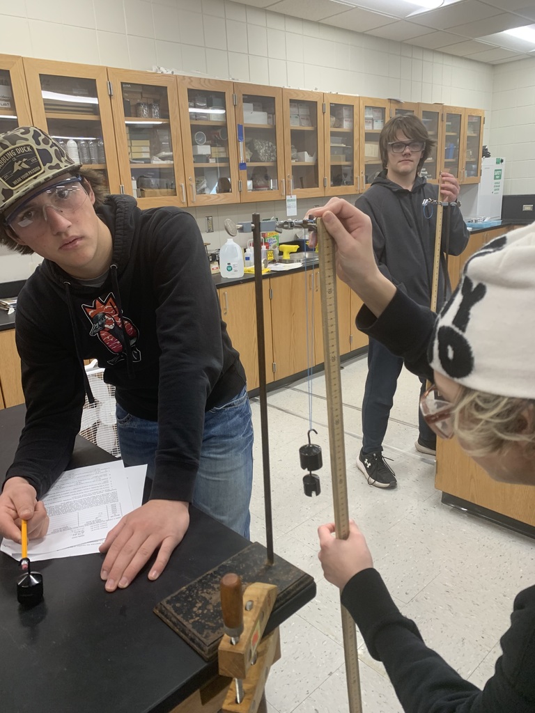 male students holding a ruler and adding weights to rubber bands