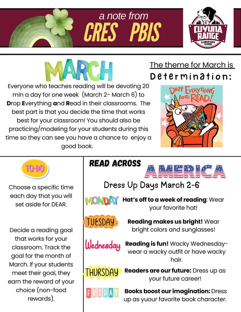 a note as to what was happening at CRES during read across america week