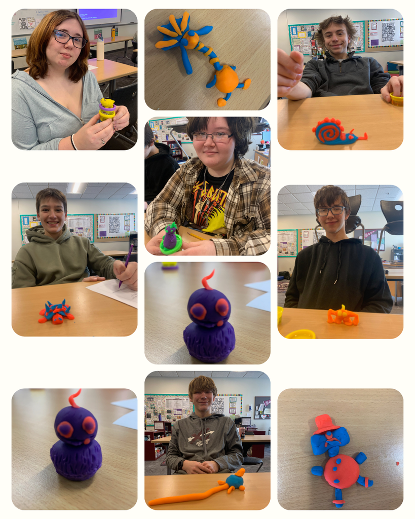 Children's lit class that created creatures out of clay to bring to CRES