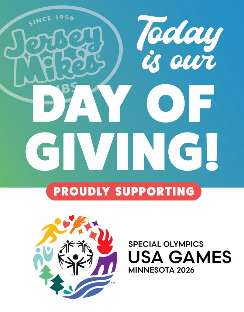Day of Giving at Jersey Mikes and 100% of sales go back to Special Olympics MN