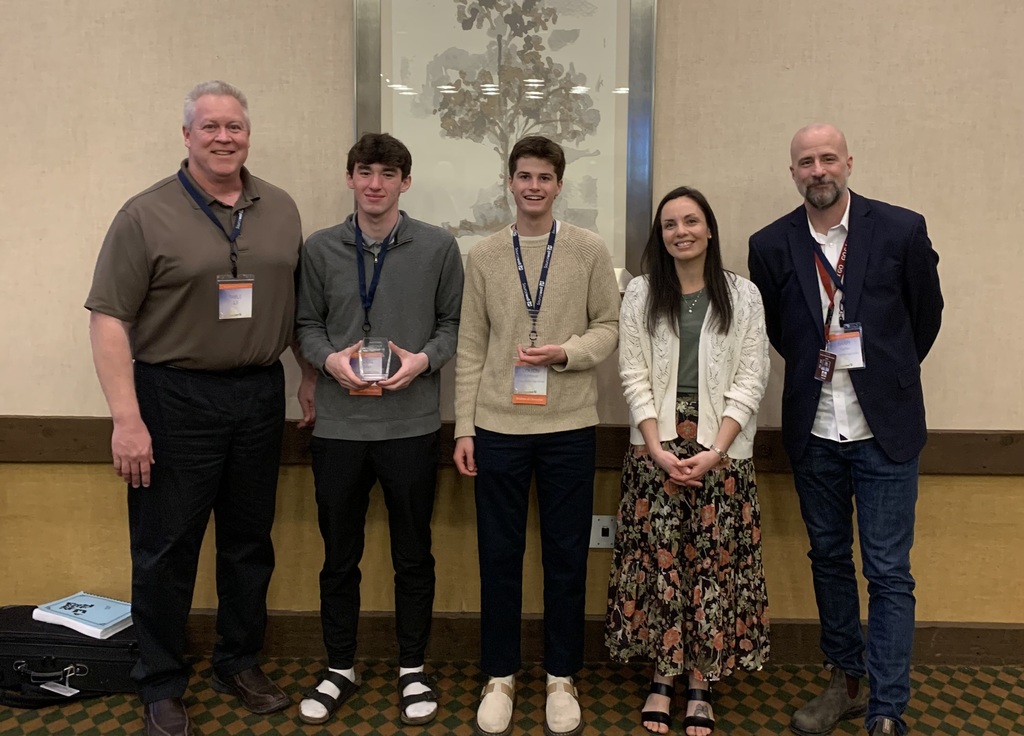 Group photo of Gindy, Eldon, Colton, Ms. Lipski and Mr. Fischer at the students of excellence awards