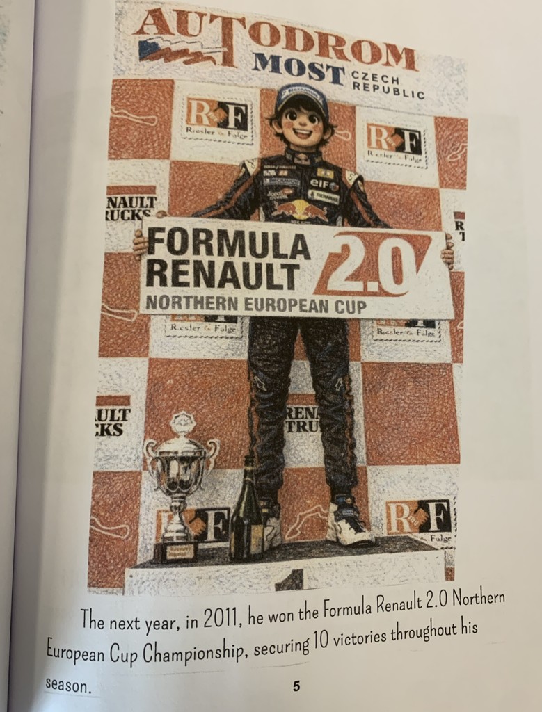 a page with a race car driver from one of the children's books