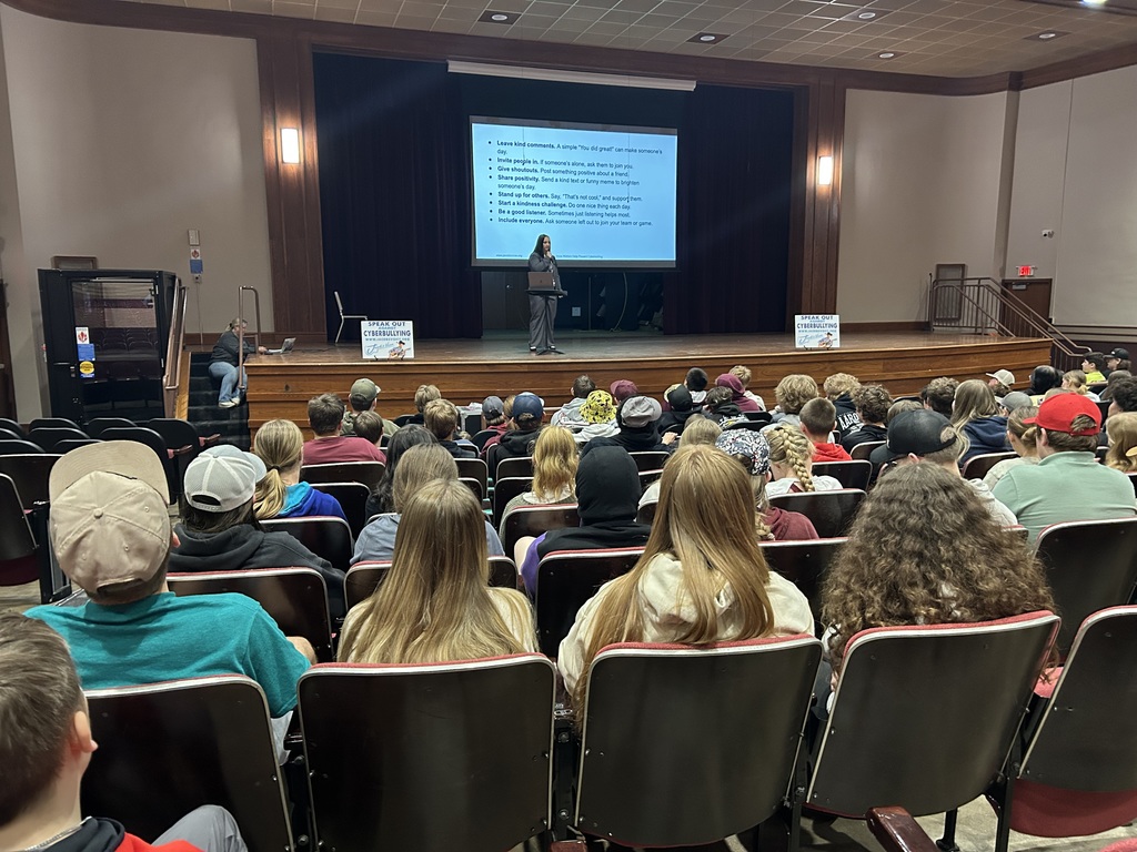 Jacob's Voice presenting to our 8th graders in the auditorium on how to combat cyber bullying