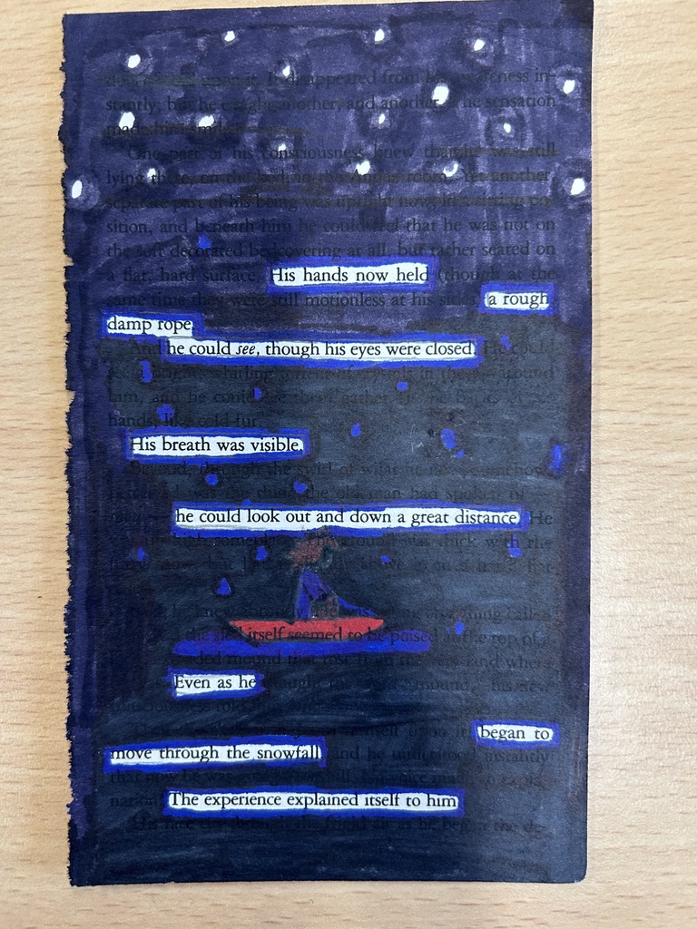blackout poem from a 7th grader in Mrs. Syrstads class 2