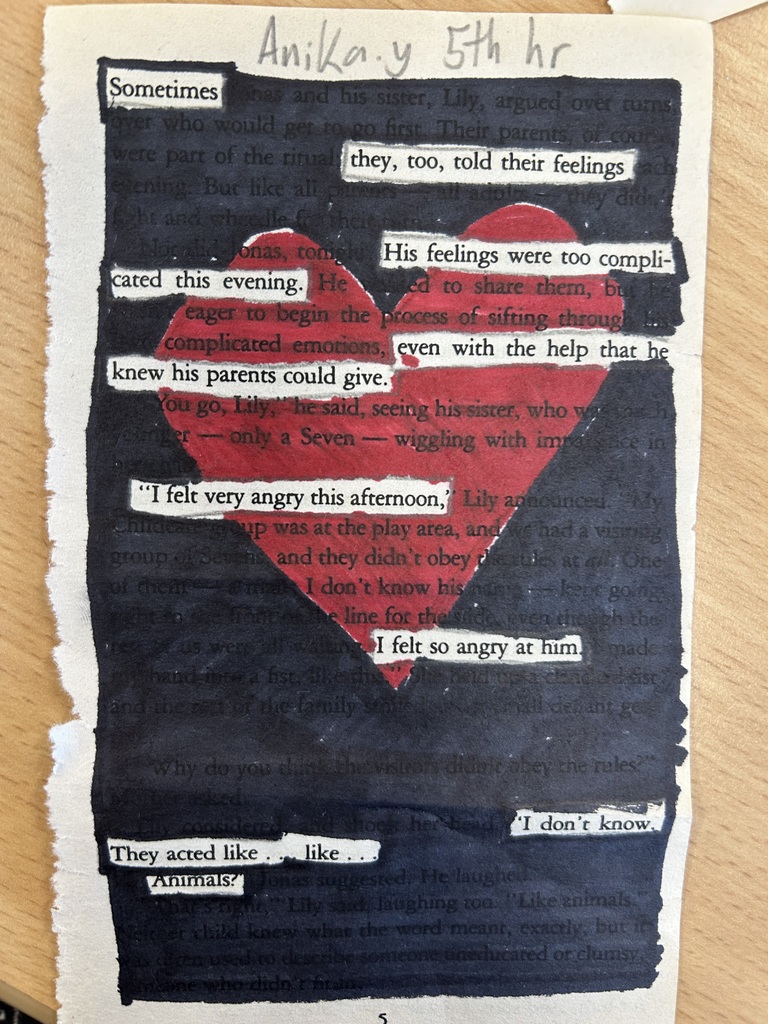 blackout poem from a 7th grader in Mrs. Syrstads class 3