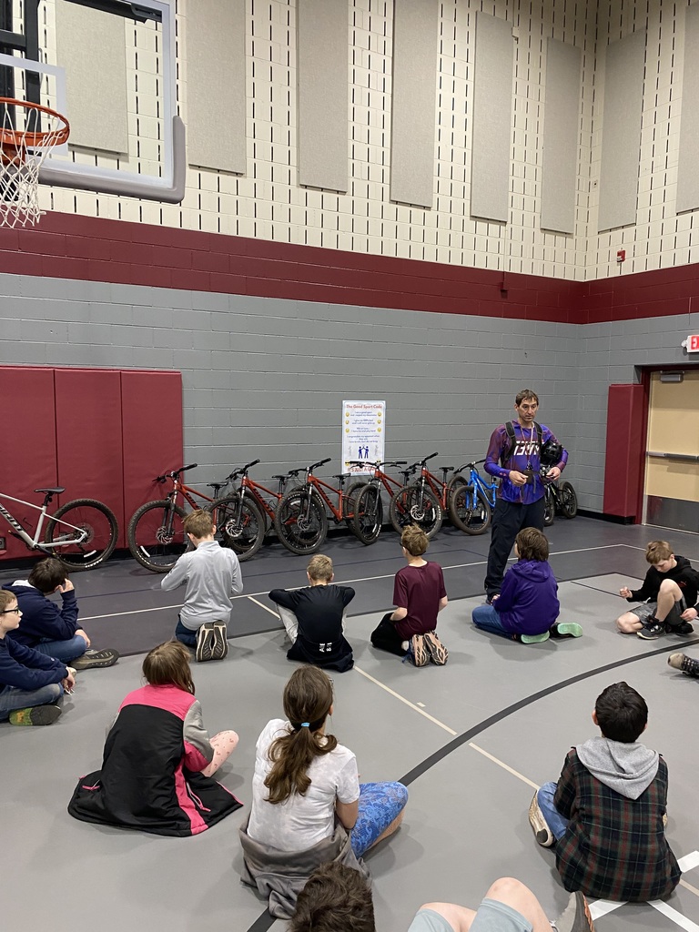 3-6 th graders learning about mountain biking in phy. ed class