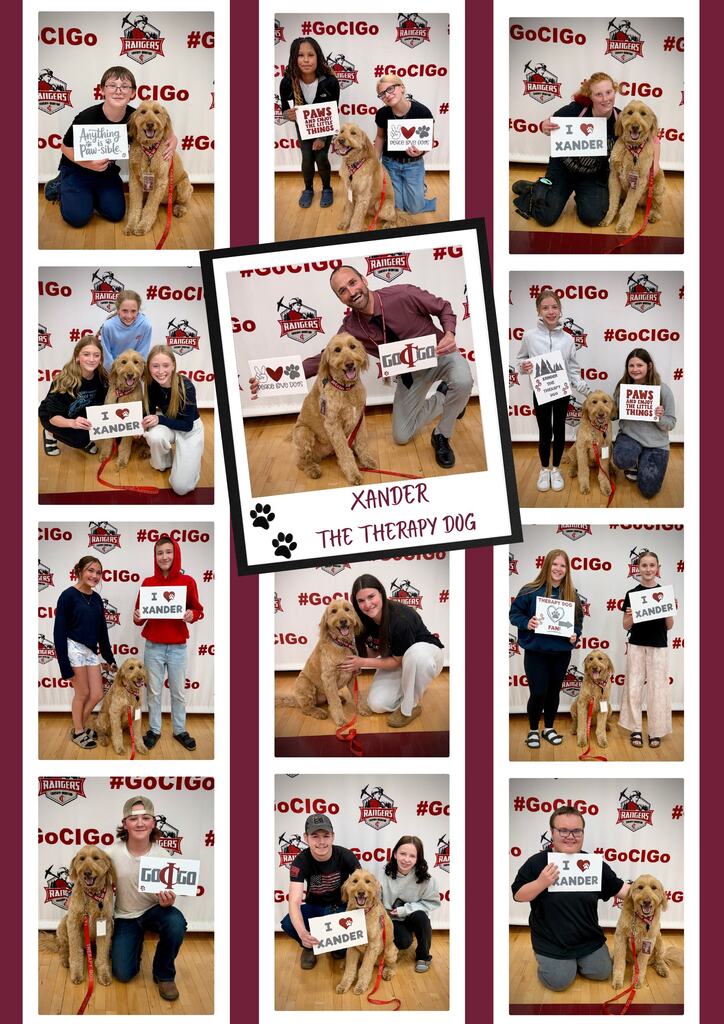 Xander and students in a photo collage