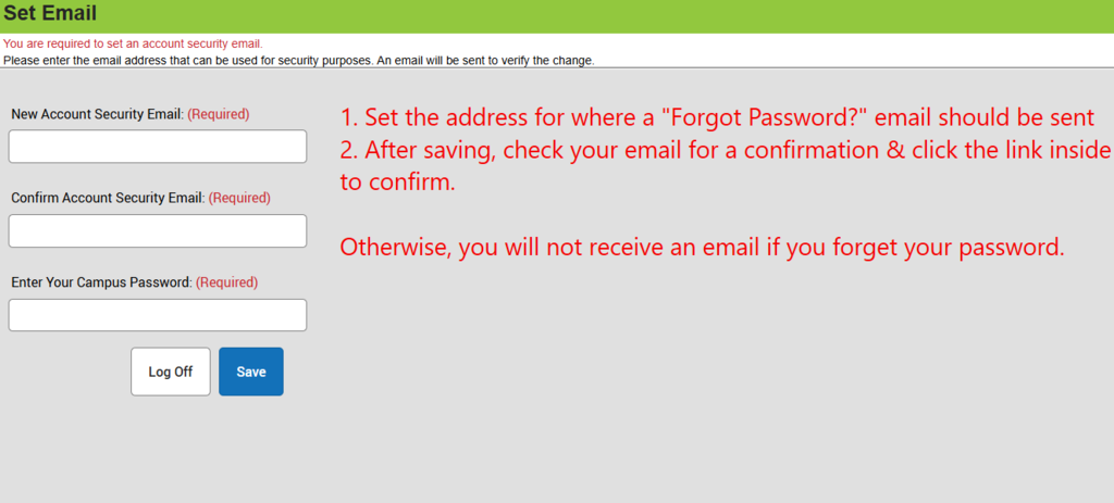 visual of setting up a parent email in theparent portal for infinite campus