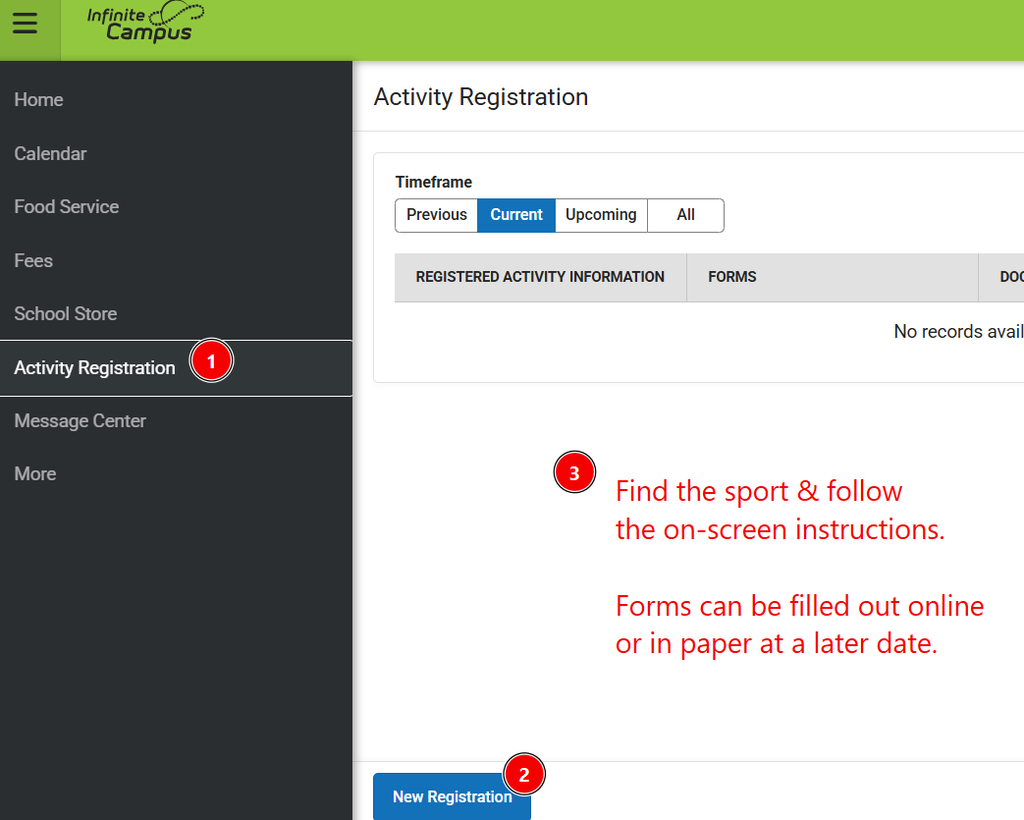 activity registration is now open on Parent Portal