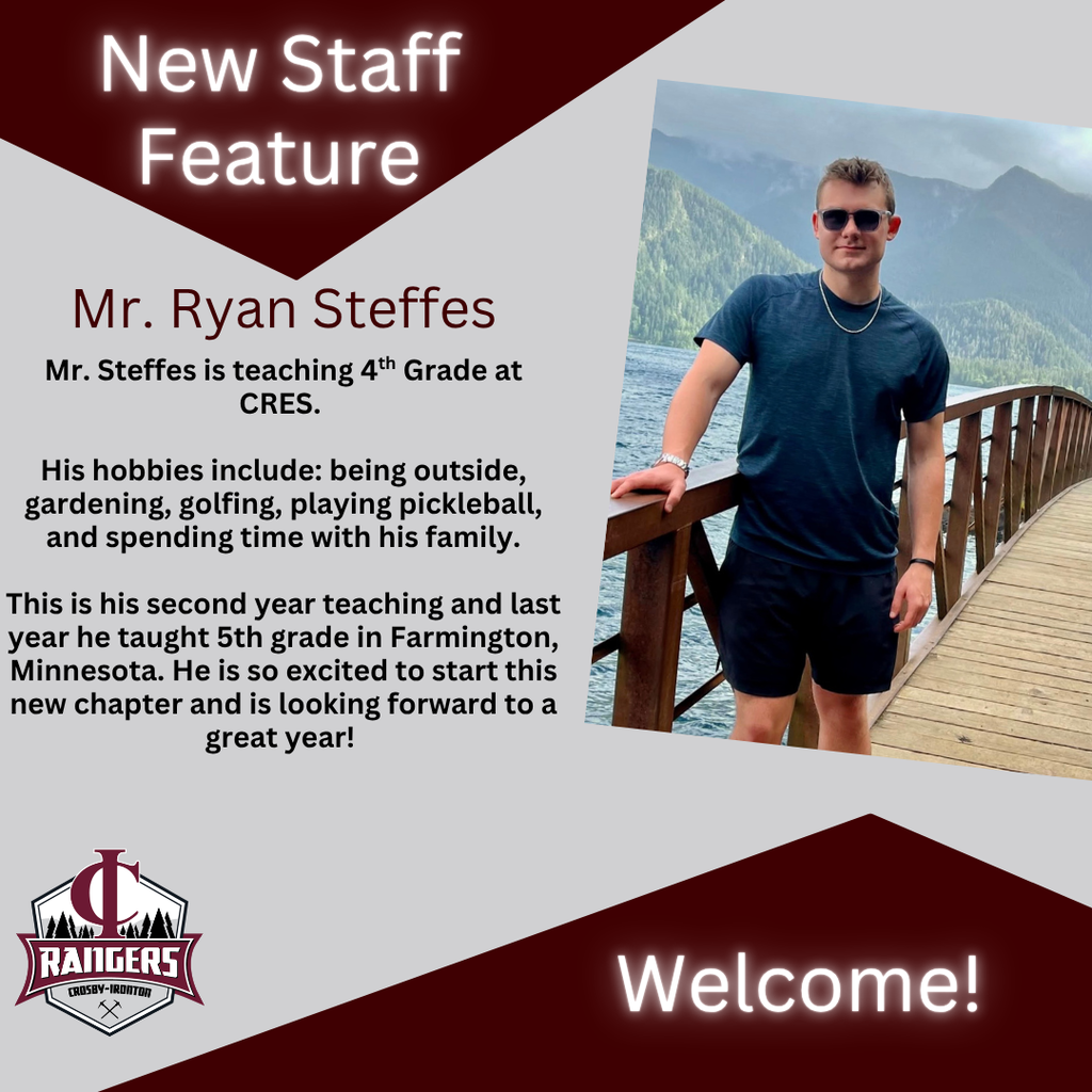 New staff feature for Ryan Steffes, 4th grade at CRES