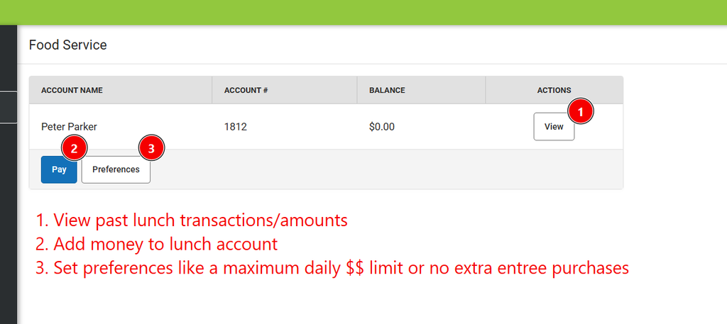 screenshot of how to view transactions, add money ect.