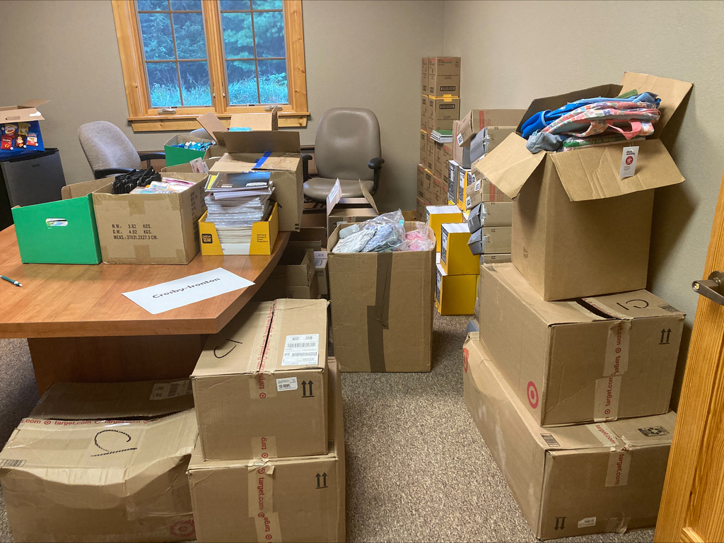 Boxes full of school supplies