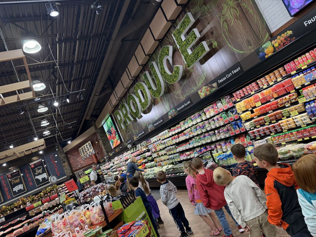 Kindergartners in the produce section at Super One