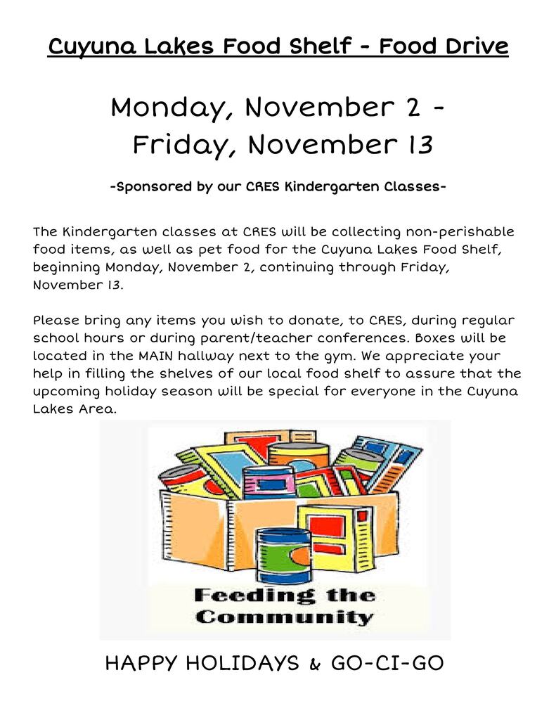 Food drive starting november 2-13