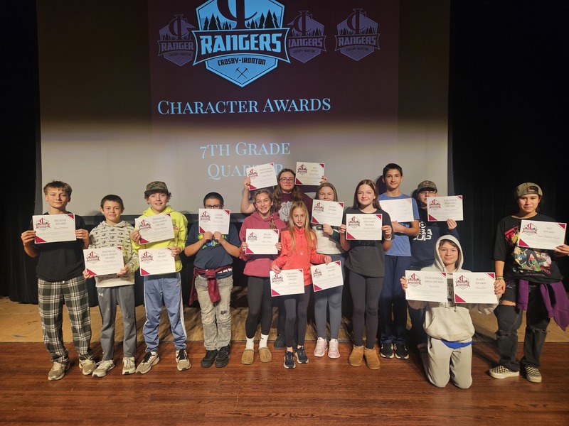 7th grade Character awards for quarter 1, 2025