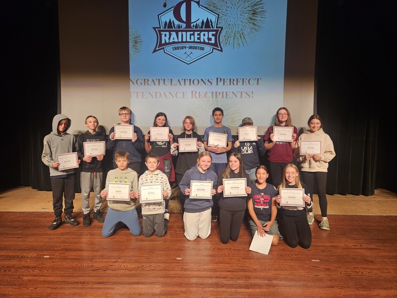 7th grade perfect attendance at RAnger Way awards quarter 1, 2025
