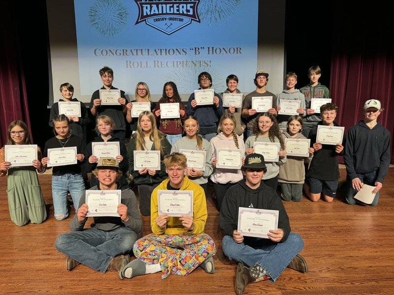 B honor roll 8th graders for 1st quarter at Ranger Way