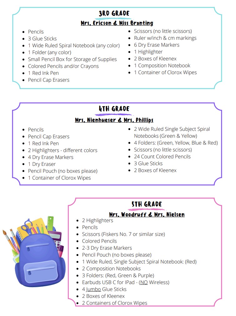 Elementary Supply List 2
